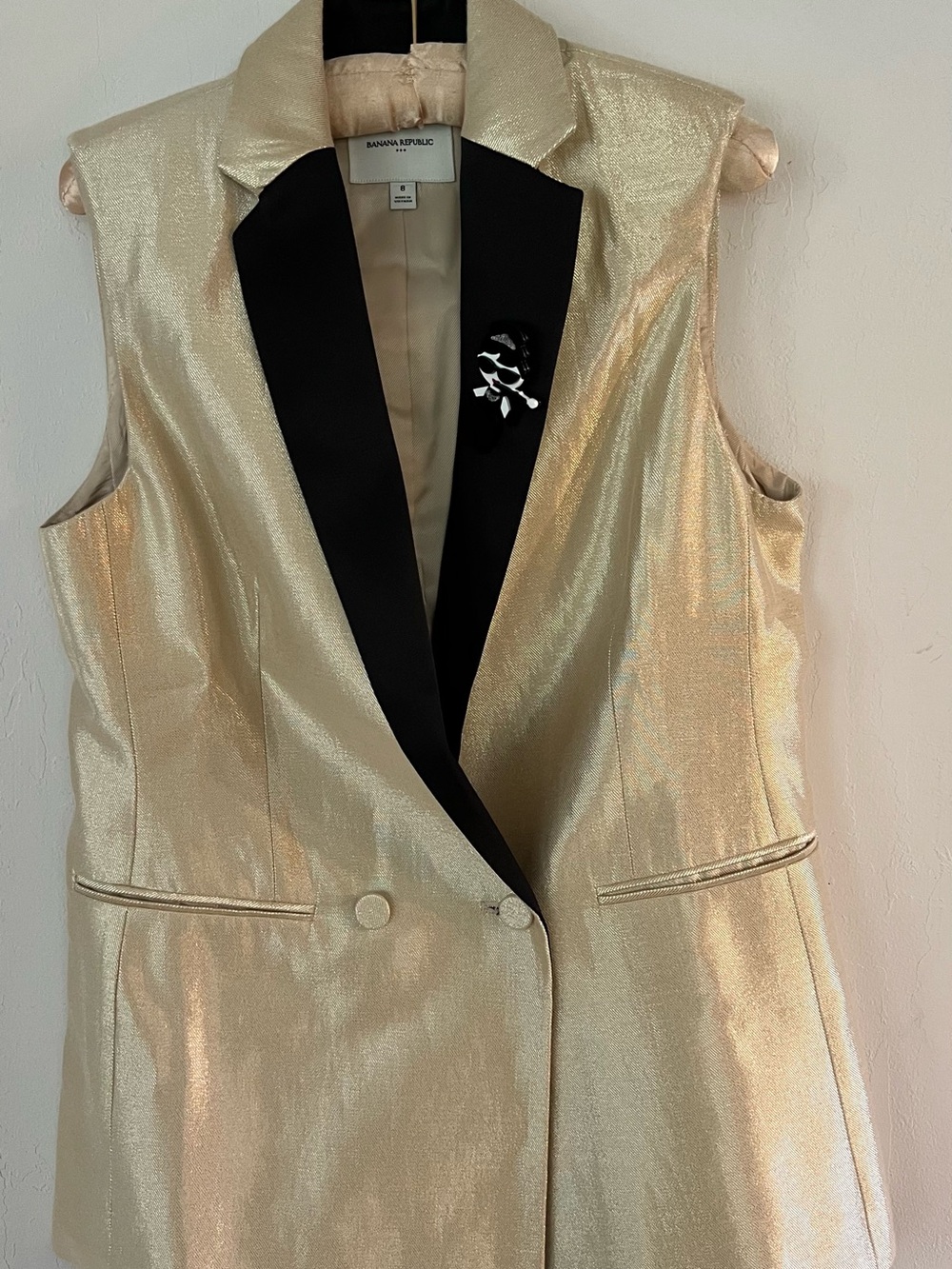 Banana Republic Metallic Gold Sleeveless Blazer with Black Lapel